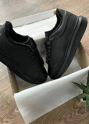 Зимові чоловічі чорні кросівки alexander mcqueen🆕 кросівки з хутром6 фото