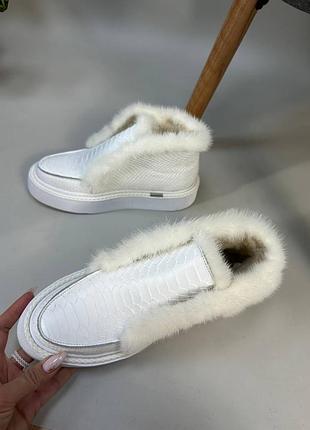 Шкіряні зимові лофери з хутром натуральної норки кожаные зимние лоферы с мехом...