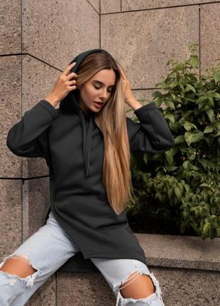 Худі жіноче подовжене трикотажне чорного кольору