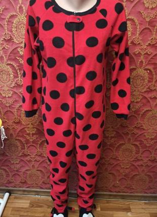 Теплая пижама кигуруми из флиса кенгуруми в горошек домашняя одежда 8-10 размер