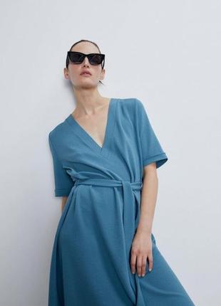 Платье zara с коротким рукавом v образным вырезом4 фото