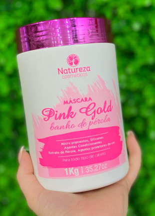 Увлажняющая маска-холодный ботокс natureza pink gold máscara banho de perola 1000 мл1 фото