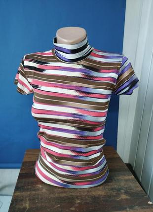 Женский гольф американка полосатый гольфик футболка водолазка с коротким рукавом
