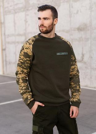 Качественный теплый мужской свитшот на флисе тактический свитшот хаки утеплённый свитшот для военных зимний свитшот камуфляж