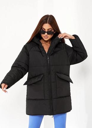 Куртка жіноча вільна тепла зима на силіконі з капюшоном