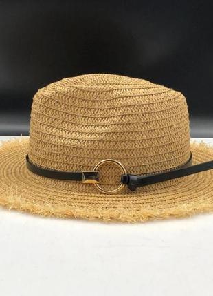 Дорослий літній солом'яний капелюх темний беж складний з косою4 фото