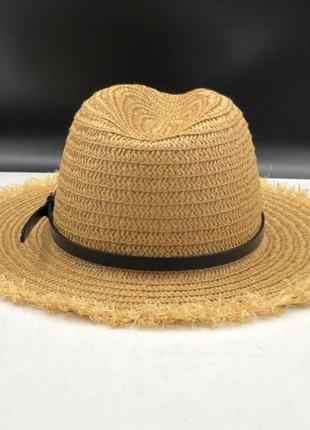 Дорослий літній солом'яний капелюх темний беж складний з косою5 фото