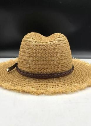 Дорослий літній солом'яний капелюх темний беж складний з косою2 фото