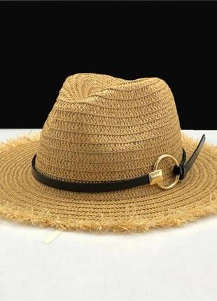 Дорослий літній солом'яний капелюх темний беж складний з косою3 фото