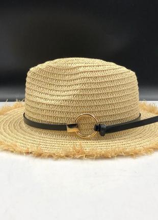 Дорослий літній солом'яний капелюх темний беж складний з косою6 фото