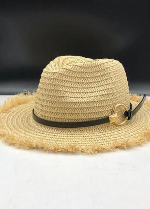 Дорослий літній солом'яний капелюх темний беж складний з косою8 фото