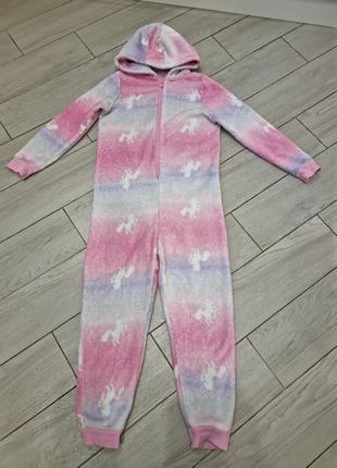 Стильный плюшевый кигуруми единороги махровая пижама девочке 9-10-11 л 140 см