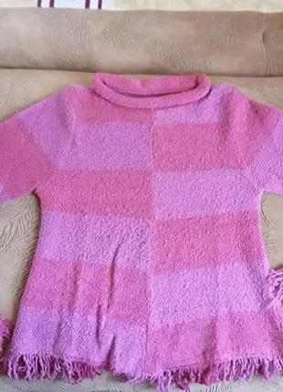 Рожевий дитячий светр з бахромою