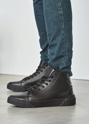 Теплые кроссовки,кеды,ботинок кожаные черные зимние мужские для мужчин,удобные,комфортные,стильные3 фото