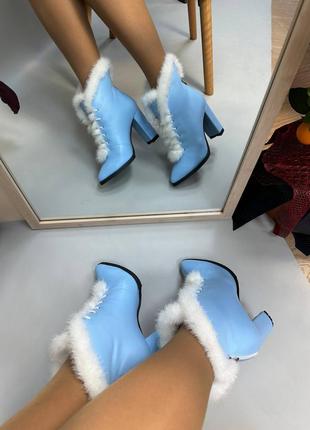 Шкіряні ботильйони з натуральним хутром норки зимові демисезонні черевики8 фото