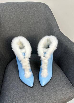 Шкіряні ботильйони з натуральним хутром норки зимові демисезонні черевики3 фото