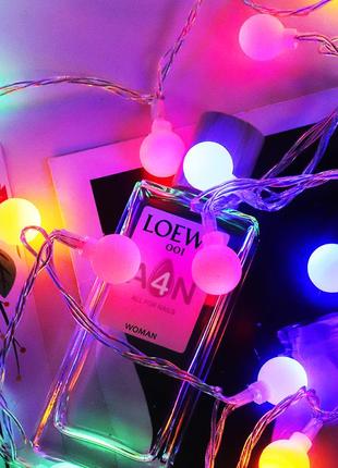 Гирлянда шарики rgb 50 led светодиодная 5 метров разноцветная новогодняя на елку и для декора8 фото