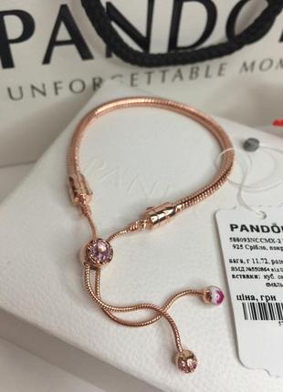 Срібний браслет пандора 588093nccmx-2 цвітіння персика регулюється розмір рожевий камінь рожеве золото срібло проба 925 новий з біркою pandora2 фото