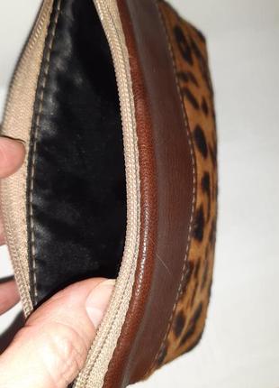Косметичка натуральная кожа и мех пони леопард клатч кошелёк