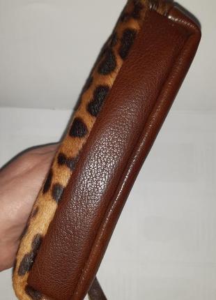 Косметичка натуральная кожа и мех пони леопард клатч кошелёк