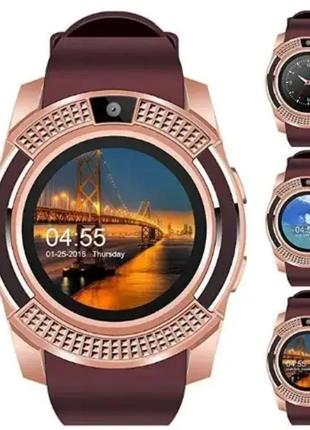 Sale! годинник smart watch v8, смартгодинник, крокомір, smart watch, розумний годинник із блютуз, сенсорний годинник коричневий