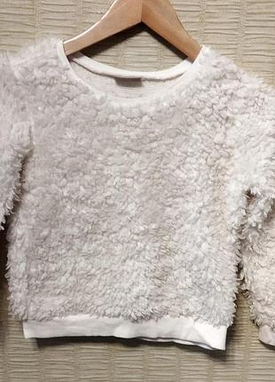 Нарядний белый реглан пушистая  теплая кофта 6-7 лет