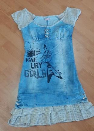 Платье джинсовое сарафан с рисунком 42-44 defhne made in  turkey