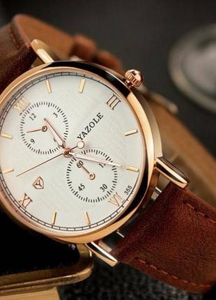 Чоловічі годинники наручні yazole коричневий, білий2 фото