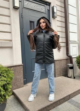 Зима!! есть видео!! куртка пуховик пальто кожа на молнии с капюшоном длинная теплая матова...