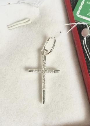 Новый родированый серебряный подвес крестик куб.цирконий серебро 925 проби
