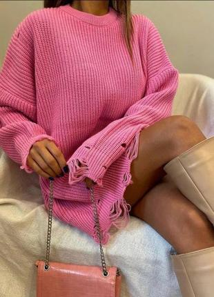 Рваный женский свитер-туника |  тренд сезона1 фото