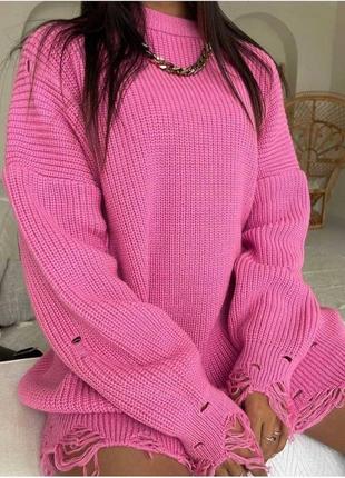 Рваный женский свитер-туника |  тренд сезона2 фото