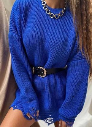 Рваный женский свитер-туника |  тренд сезона5 фото