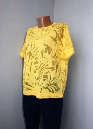 Блуза футболка накидка желтая как сеточка в цветочный принт, м/28 (2766)4 фото