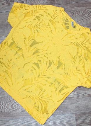 Блуза футболка накидка желтая как сеточка в цветочный принт, м/28 (2766)2 фото