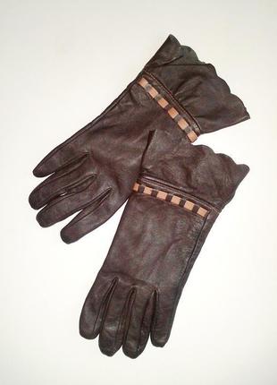 Шкіряні лайкові коричневі рукавички та підклад