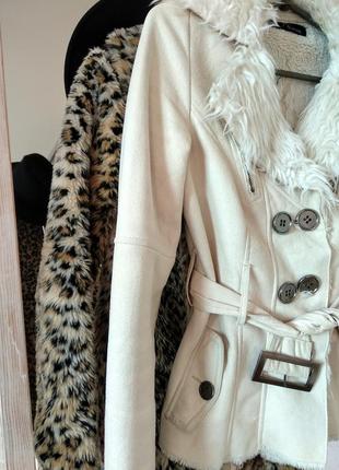 Белая исскуственная дублёнка , дублёнка осень- зима , пальто с мехом3 фото
