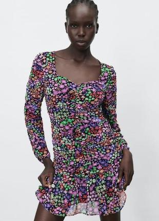 Платье из ткани с цветочным принтом со сборкой м