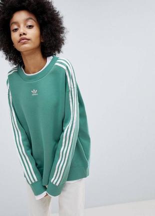 Вільний зелений світшот з смужками adidas originals, толстовка adidas, оригінал, xs-s