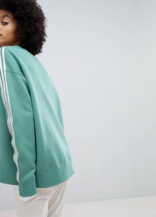 Свободный зелёный свитшот с полосками adidas originals, толстовка adidas, оригинал, xs-s2 фото