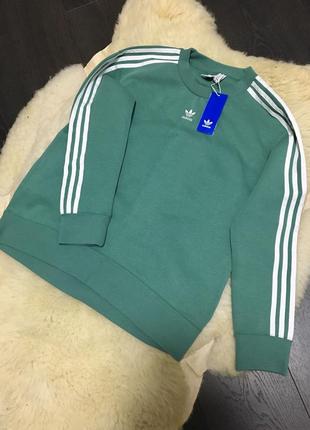 Свободный зелёный свитшот с полосками adidas originals, толстовка adidas, оригинал, xs-s4 фото