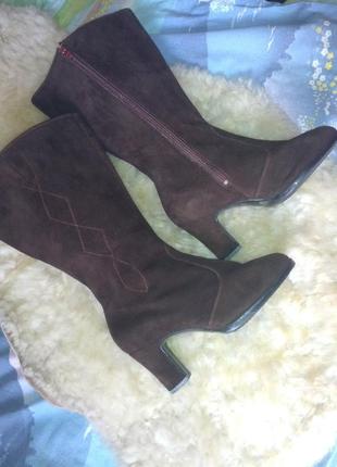 Замшеві демісезонні чоботи на широку гомілку,38разм,устілка-24,8 см
