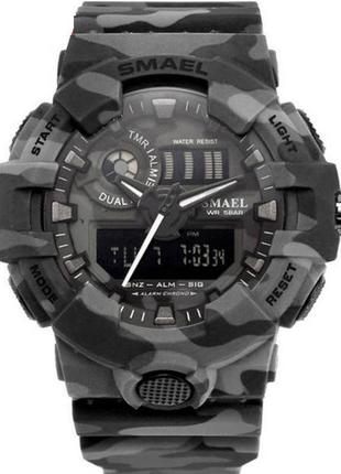 Чоловічі спортивні наручний годинник smael камуфляжні захисні армійські військові великі сірий1 фото