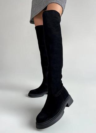 Женские замшевые черные зимние ботфорты сапоги стильные размер 39