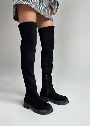Женские замшевые черные зимние ботфорты сапоги стильные размер 399 фото