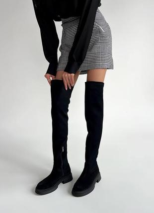 Женские замшевые черные зимние ботфорты сапоги стильные размер 392 фото