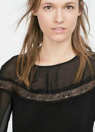 Шифоновая блуза блузка гофре плиссе с кружевом и длинными рукавами7 фото