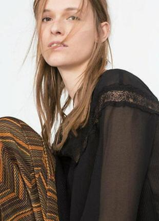 Шифоновая блуза блузка гофре плиссе с кружевом и длинными рукавами8 фото