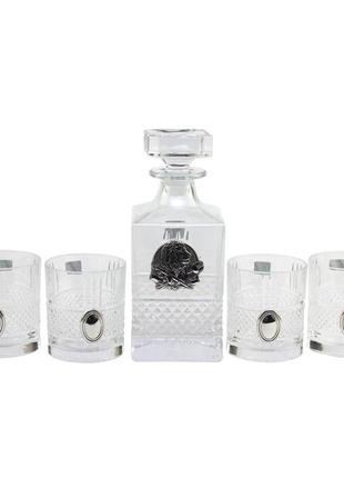 Набір з 5-ти предметів графин з левом і 4 склянки brillante для води та віскі з овальними накладкам4 фото