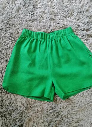 Летние ярко - зелёные шорты лён літні яскраво-зелені шорти льон2 фото